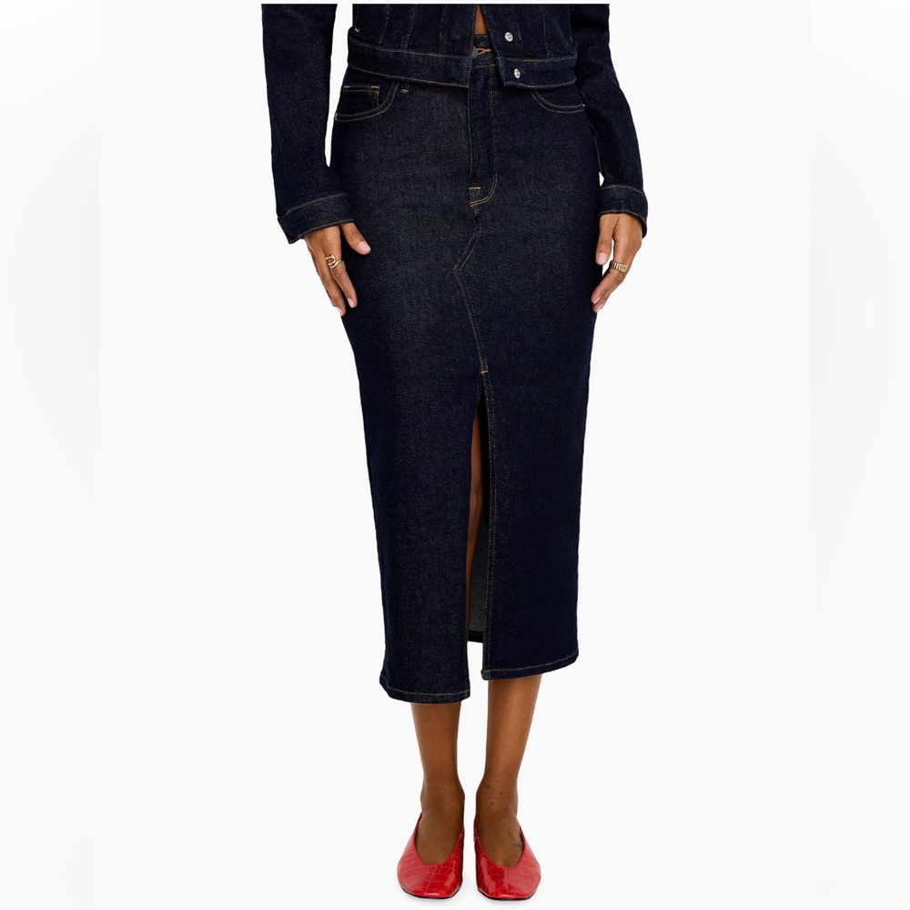 NWT Good American Stretch Denim Midi Skirt Sz 2/26 - Picture 2 of 13